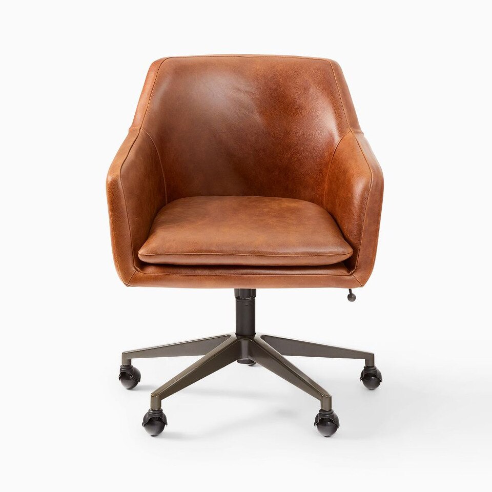 Helvetica Leather Swivel Office Chair West Elm Australia